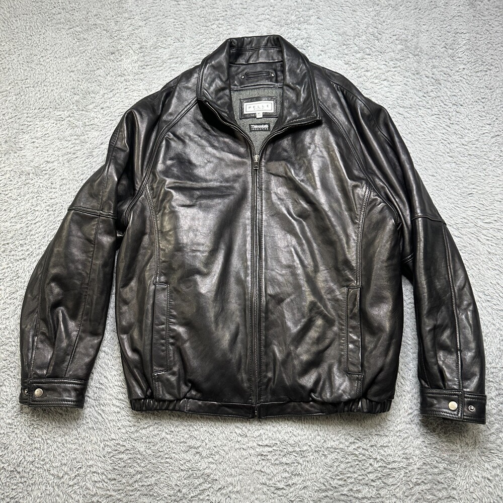 Wilsons Leather Pelle Studio XL Black Leather Bomber Removable Liner Jacket